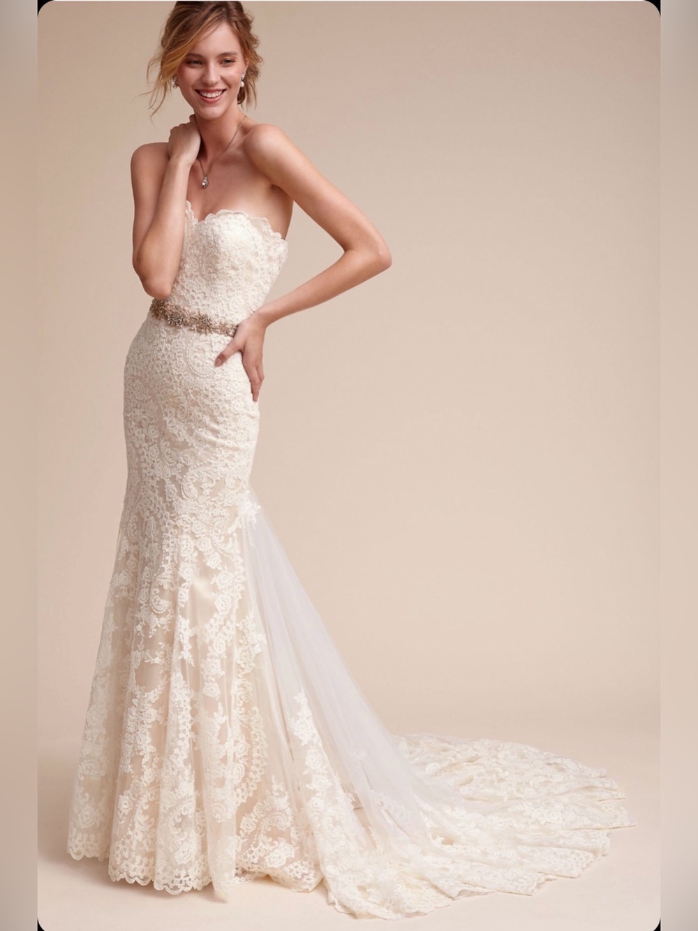 Anthropologie BHLDN Eddy K Leigh Sweetheart Strapless White Lace Wedding Gown 4